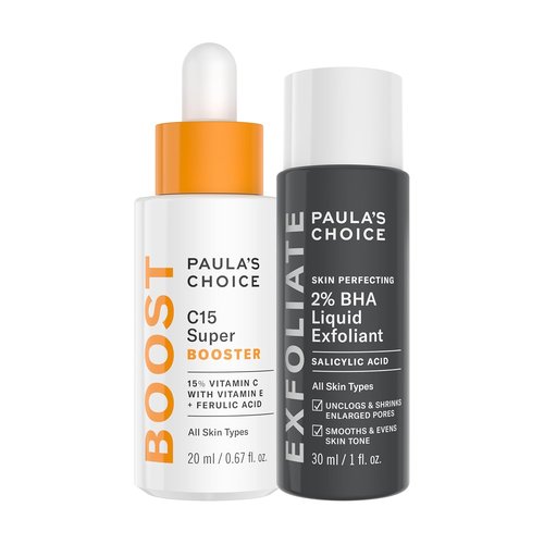 Paula’s Choice C15 Super Booster Vitamin C Serum & 2% BHA Exfoliant Duo - Travel Size for Radiant, Smooth Skin