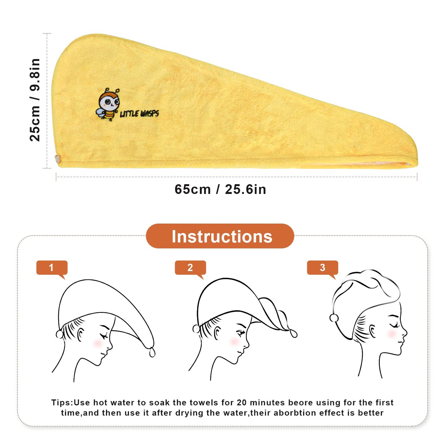 ROMASA Hair Drying Towel for Kids Microfiber Hair Towel Wrap with Buttons Super Absorbent Twist Turban Shower Gift for Women and Girls