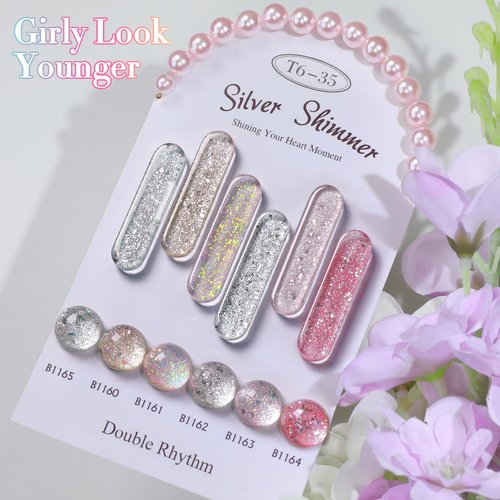 Double Rhythm 0.5Oz Glitter Gel Polish Shimmer Reflective Color for Nail Art Salon DIY Soak Off 15ml Nail Lamp Gel Polish at Home (Pink-B1161)