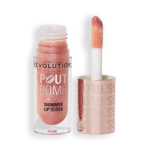 Revolution Pout Bomb Shimmer Lip Gloss - Buildable Sheer Color with Hyaluronic Acid | Vegan Glimmer Nude, 0.15 oz