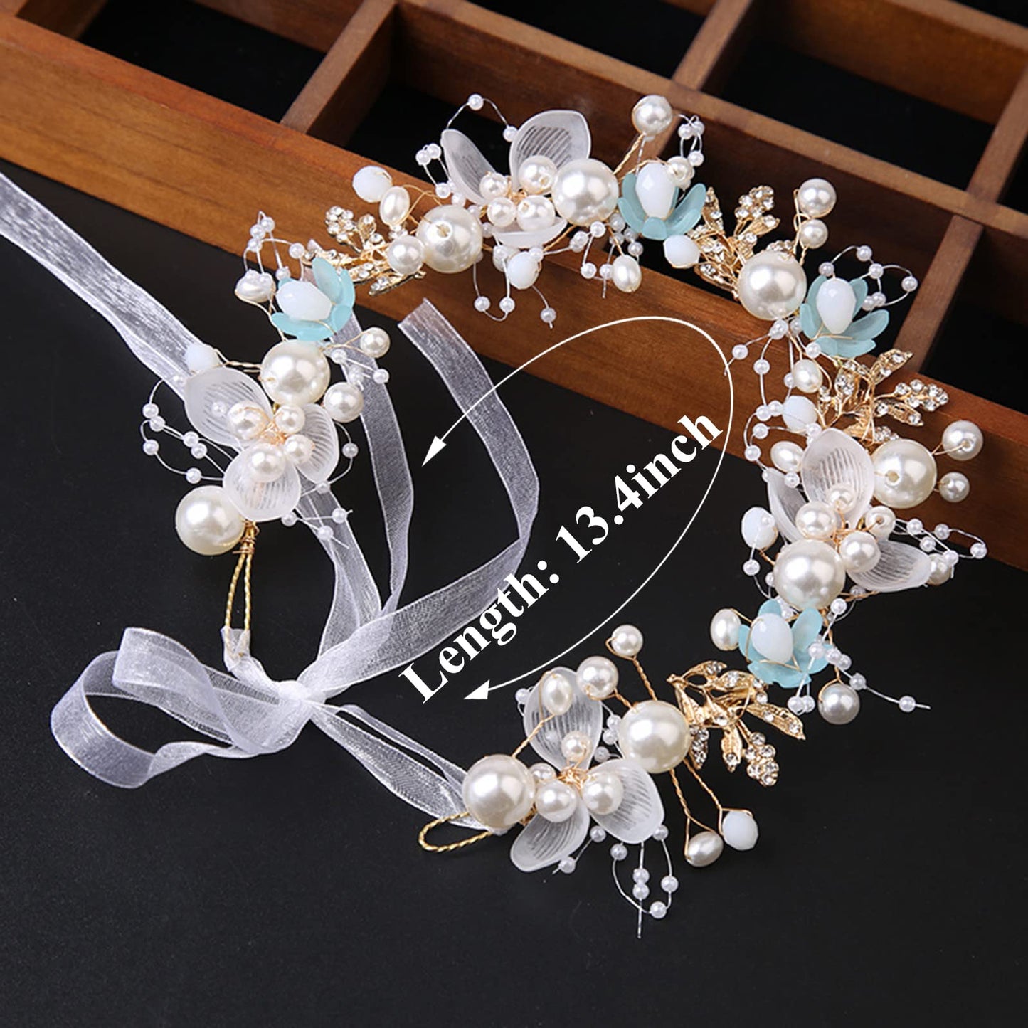 Wedding Hair Accessories for Kids, Flower Girl Hair Accessory, Princess Headpiece White Flower Headband Pearl for Girl and Flower Girls Cute Bridal Wedding Hair Band, Women's Fashion Headbands (Blue)