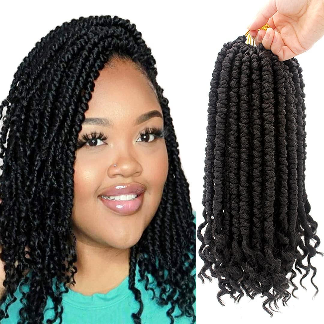 Spring Twist Hair 12 Inches Senegalese Crochet Hair Curly End Crochet Twists for Black Women 8 Packs Pre looped Passion Twist Crotchet Hair Synthetic Spring Twist Crotchet Hair 1B