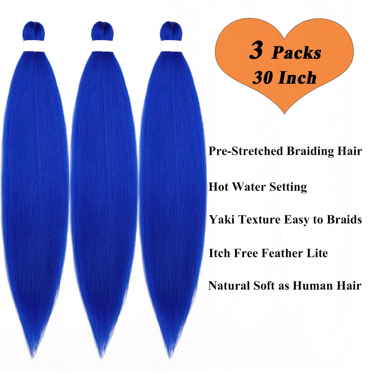 Ai Yuchen Blue Braiding Hair Pre Stretched 30 inch Kanekalon Prestretched Braiding Hair Extensions for Braiding Box Braids Synthetic Long Micro Yaki Knotless Pre Stretched Braiding Hair Blue 3 Pack