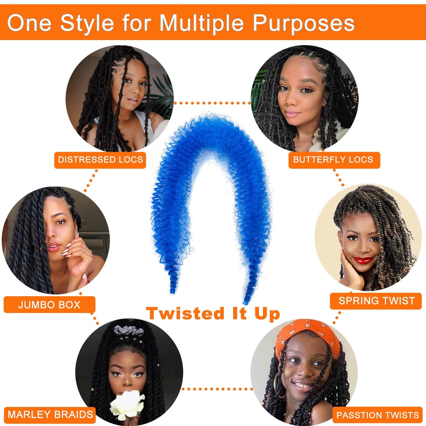 Afro Twist Hair 12 Inch Blue Marley Braids Hair Afro Kinky Curly Hair Extensions for Faux Locs (12 Inch (Pack of 3), Blue#)