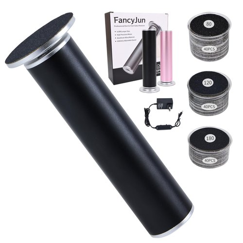 FancyJun Electric Foot Callus Remover with 120pcs Sandpaper Discs(3 Sizes), Professional 800RPM Aluminum 4.8 Inches Callus Remover for Feet, Stepless Speed Control Foot File for Dead Skin (Black)