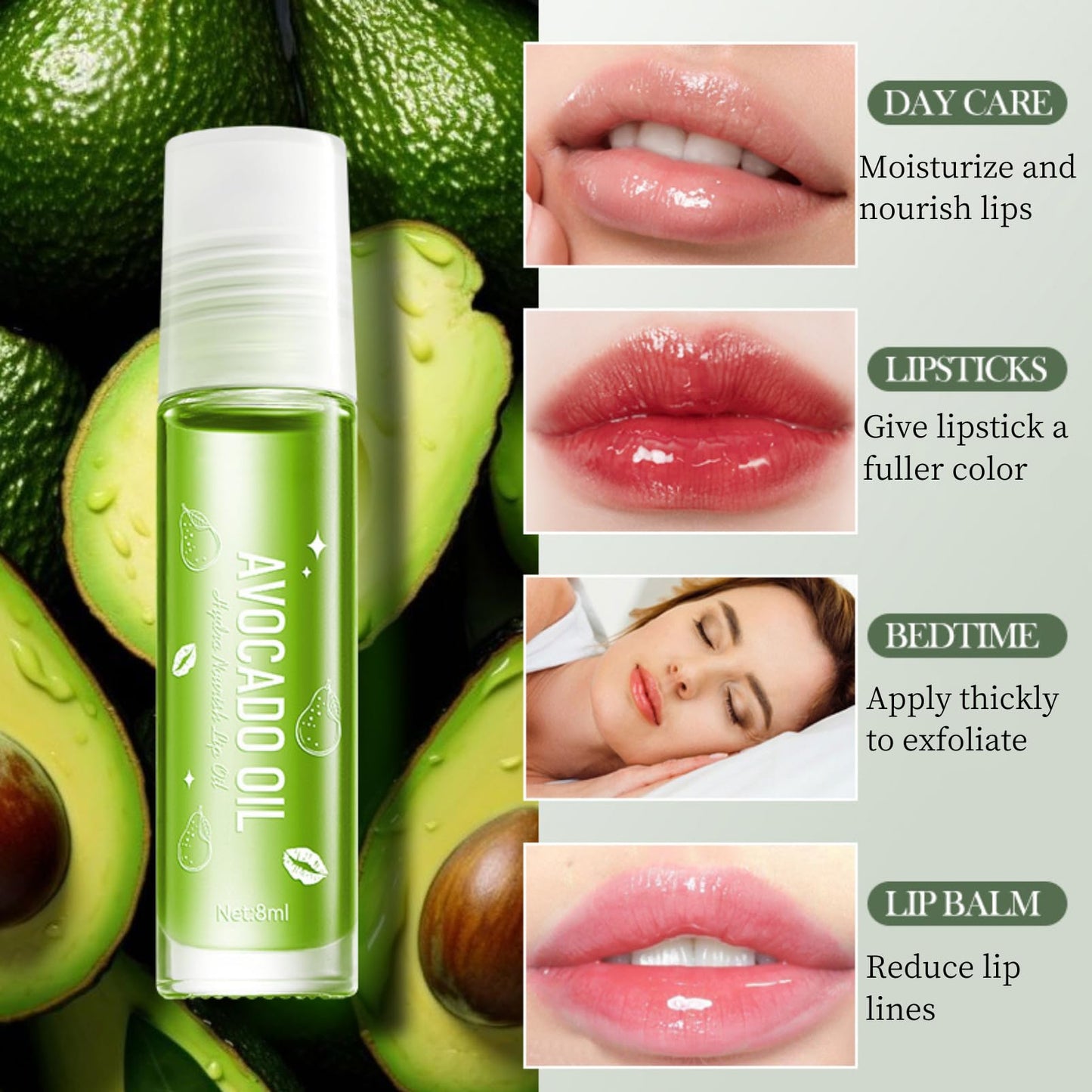Lip Exfoliator & Lip Oil Set 2PCS - Avocado Lip Scrub & Lip Oil for Women - Hydrating Lip Moisturizer - Lip Scrubber Exfoliator - Lip Mask - Reduce Lip Lines Lip Products - Gifts for Teen Girls