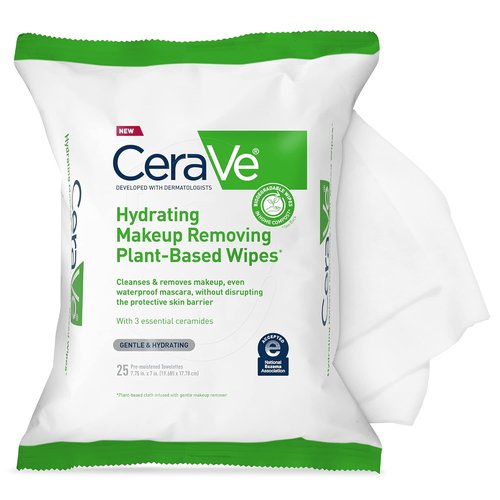 CeraVe Makeup Remover Wipes - Biodegradable Plant-Based Face Wipes for Sensitive Skin | 25ct