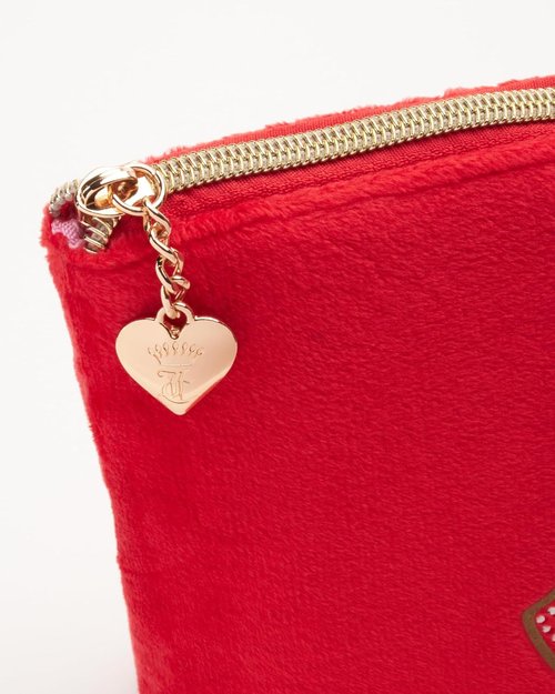 Juicy Couture Red Makeup Bag - Stylish Cosmetics Organizer with Rhinestones & Gold Terrier Design