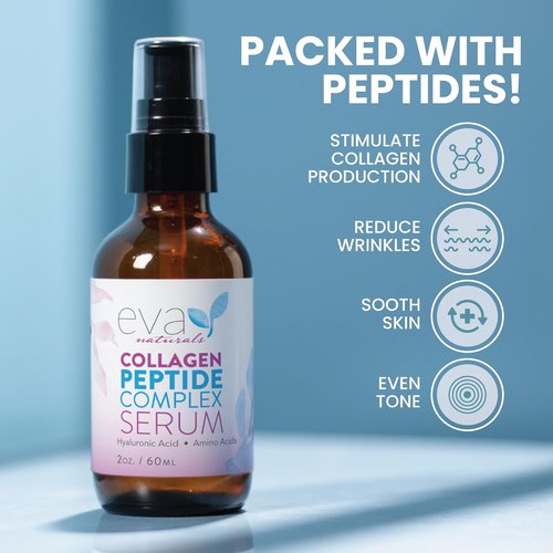 Eva Naturals Collagen Serum - Anti-Aging Multi-Peptide Face Serum with Hyaluronic Acid | Fragrance-Free 2 oz