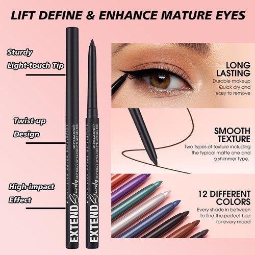 Hyesamyo Quick-Drying Smooth-Glide Cream Eyeliner Set, 12 Versatile Shades Available, Waterproof Smudge-Proof Long-Lasting, Beginner-Approved, Safe for Sensitive Eyes & All Skin Types #12