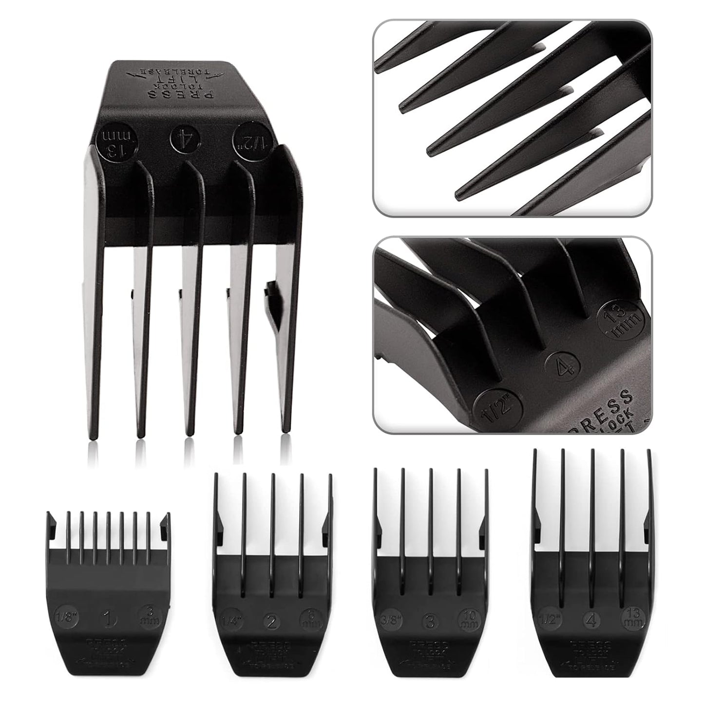 Skiennix Professional Peanut Clipper Guards - 4-Piece Trimmer Cutting Guide Set | Compatible with Wahl Peanut Blade, Black