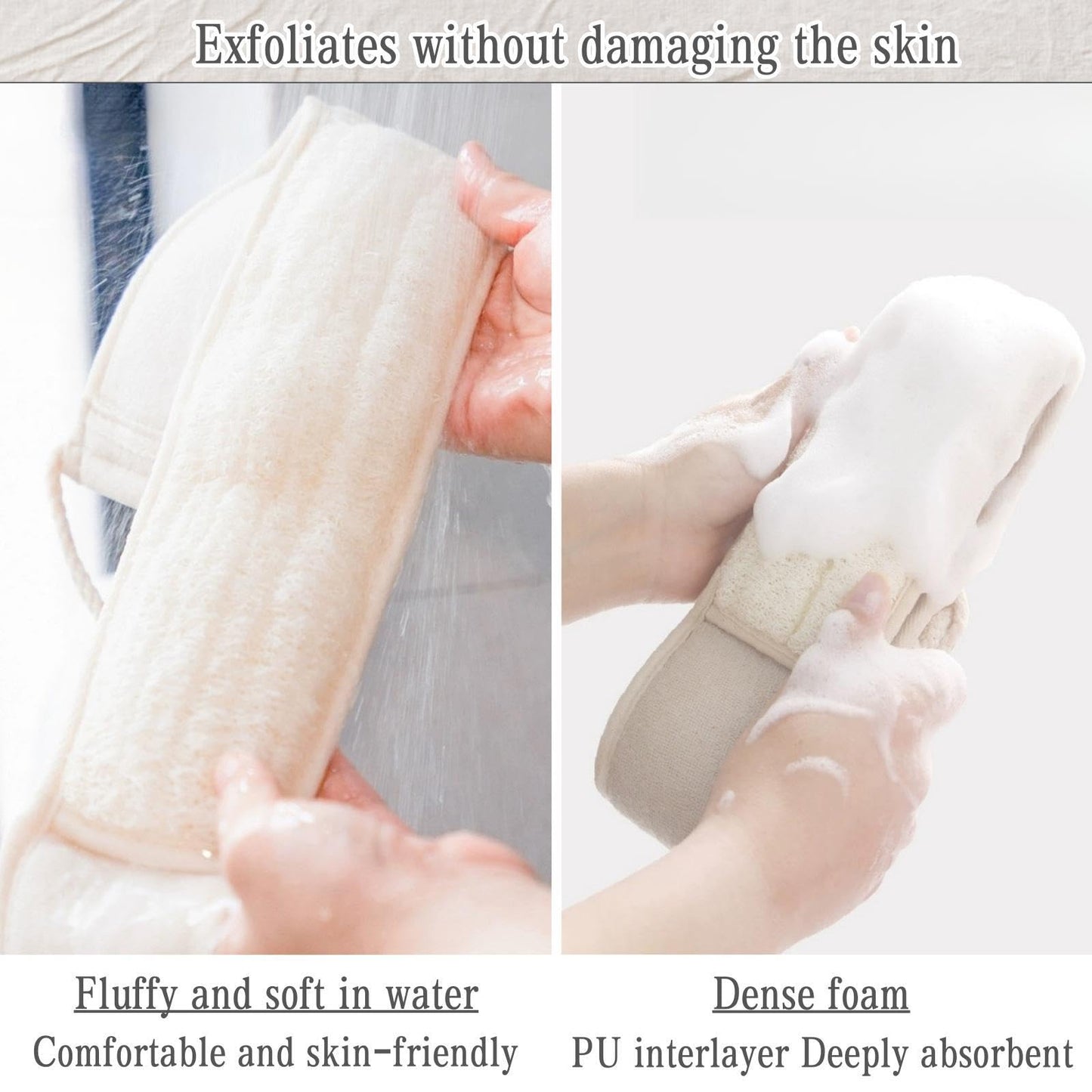 Exfoliating Natural Loofah Sponge Back Scrubber for Shower, Exfoliating Sponge for Shower, Bath Shower Scrubber for Men and Women, Luffa Scrubber to Clean Your Back Deeply Relax Your Body (2 Pack)