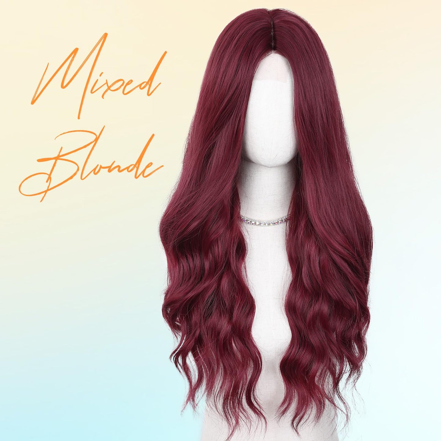 WIGNEE Long Red Wig Middle Part Dark Red Wig 26 Inches Long Wavy Wigs for white women Natural Looking Wavy Wig Long Wigs For Women Daily Party Use(Burgendy)