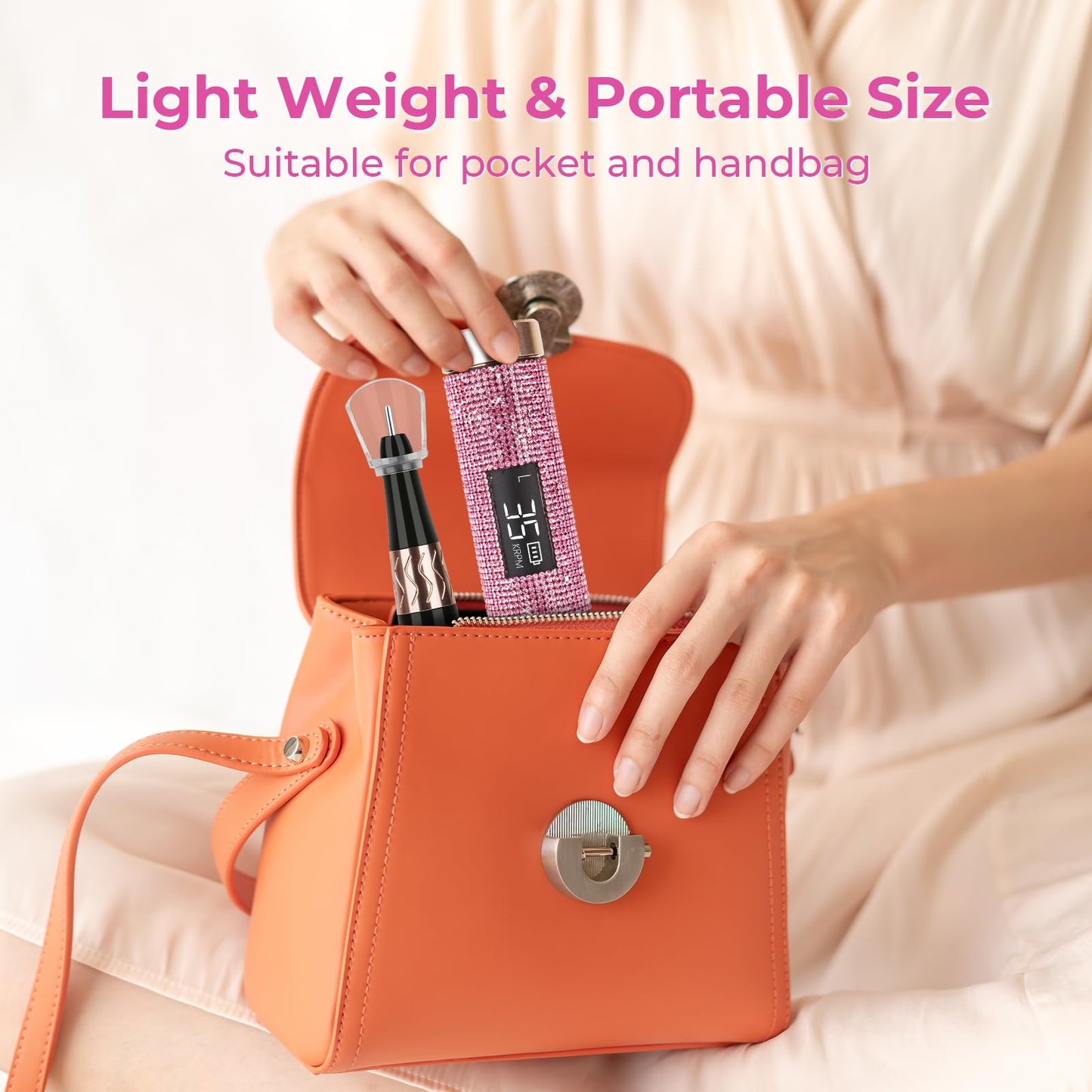 Professional Rechargeable Nail Drill Machine, Lavinda Diamond 35000RPM Electric Nail File Cordless Portable Nail Drill with Coreless Motor for Acrylic Nails, Manicure Pedicure Tool, Pink