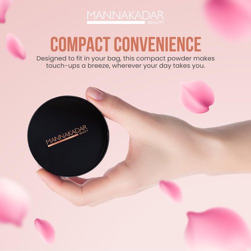 Manna Kadar Beauty Compact Dual Pressed Powder, C3 Linen Shade for Medium Skin Tone, Medium to Full Coverage Oil Absorbing Foundation and Setting Face Powder, Long-Lasting Flawless Matte Finish