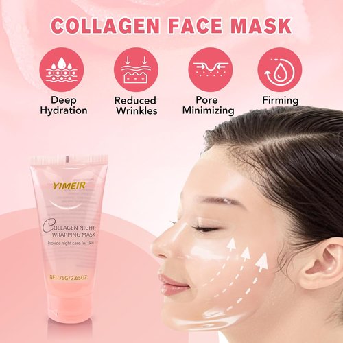 Regine Switzerland Collagen Night Wrapping Mask - Hydrolyzed Peel-Off Facial Mask for Tightening & Hydration (Pink)