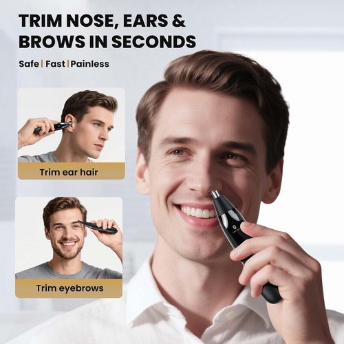 Ear and Nose Hair Trimmer for Men, 2025 Professional Painless USB Rechargeable Eyebrow & Facial Electric Hair Trimmer for Men Women, Powerful Motor, Dual Edge Blades, IPX7 Waterproof Easy Clean
