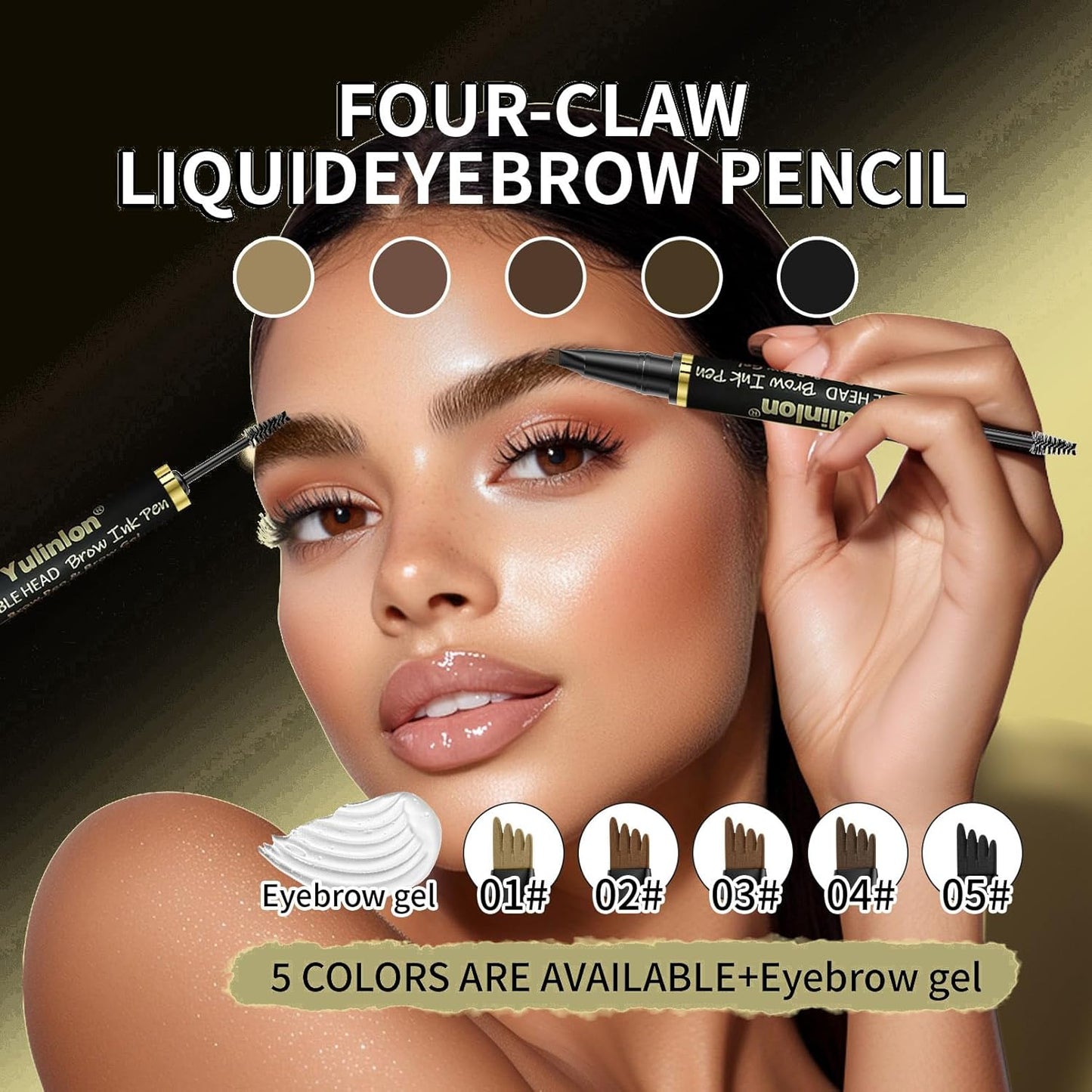 Yulinlon 2-in-1 Double Head Eyebrow Pen - Waterproof Brow Makeup with Dual-Ended Applicator | Dark Brown
