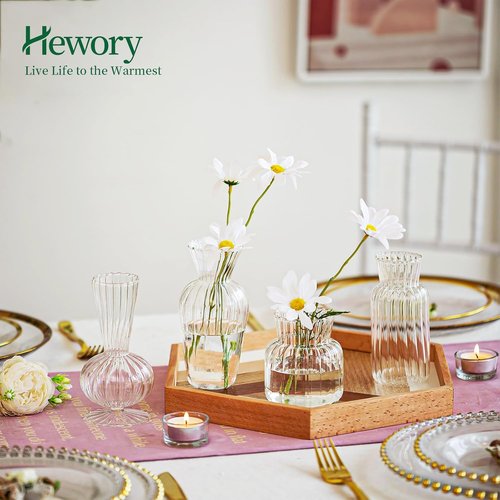 Hewory Mini Glass Vases - Cute Clear Bud Vases Set for Weddings & Home Decor | 16 Pieces