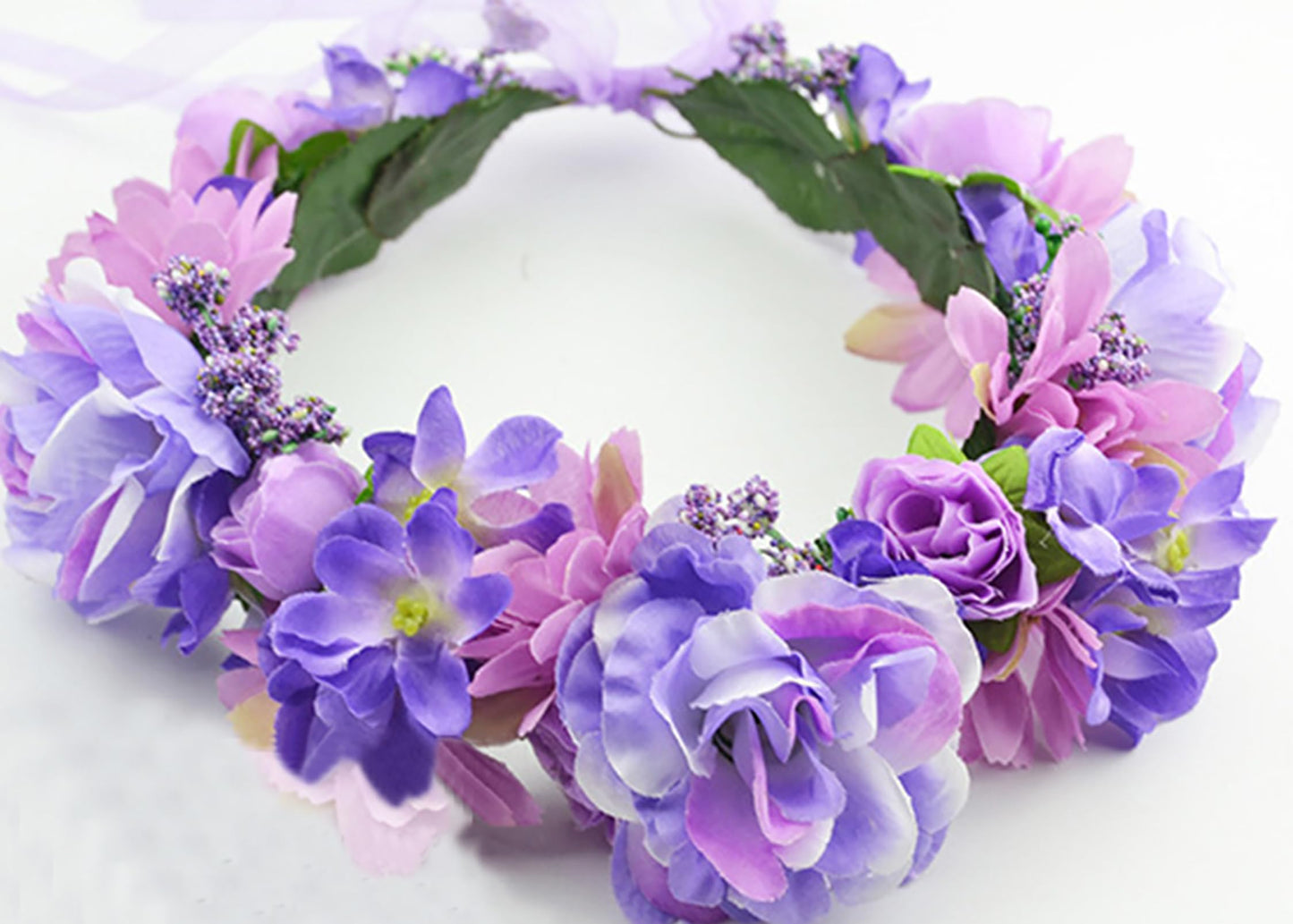 Trepveter Fairy Flower Crown Woodland Headband Elf Floral Headpiece Hair Wreath Elven Circlet for Women Girls Cosplay Halloween Bridal Wedding Photo Props Renaissance Prom Lavender