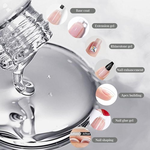 Creaglam Women Builder Gel for Nails: 2Pcs 7 in 1 Clear Builder Nail Gel Set for Fast Nail Art Set DIY Home Manicure - 15ml Extension Strengthener for Nails Art Design