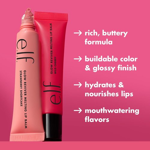 e.l.f. Glow Reviver Melting Lip Balm - Hydrating Tinted Balm for Glossy, Soft Lips | Vegan Strawberry Shortcake