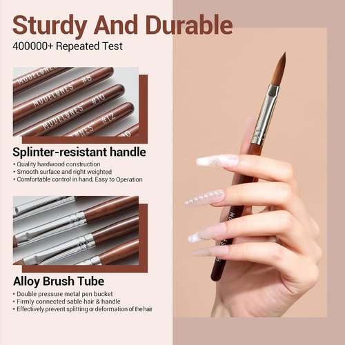 MODELONES Acrylic Nail Brush - 100% Pure Kolinsky Bristles | Sturdy Wooden Handle, Size 8