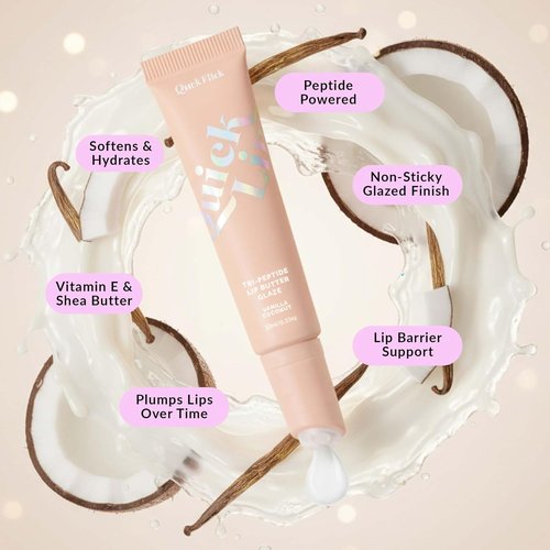 Quick Flick Tri-Peptide Lip Butter - Nourishing Vanilla Coconut Glaze | Clear Formula