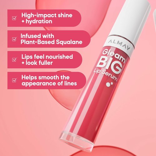 Almay Gleam Big™ Lip Serum - Hydrating, Moisturizing, Hypoallergenic Lip Gloss | 400 Berry Excited, 0.13 fl oz