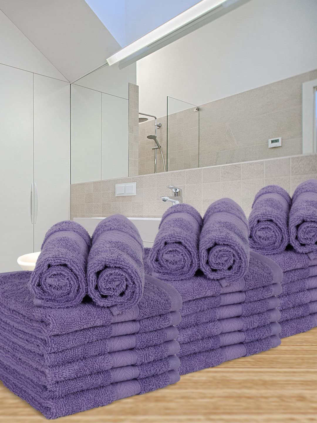 Casa Lino 24 Pack Wash Cloths Set, (12" X12) 100% Cotton wash Cloths, wash Cloths for Your face and Body, Highly Absorbent & fingertip Soft wash Cloths for Your face and Body, Purple