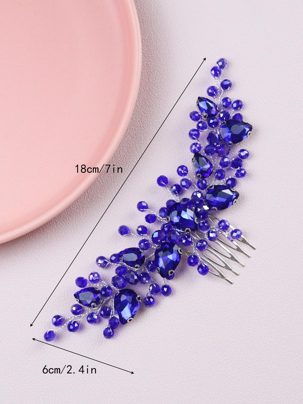 Brihasory Bride Wedding Hair Comb Rhinestone Bridal Hair Accessories Flower Hair Piece Party Prom Valentine Day Side Comb Crystal Hair Clips for Women and Girls Hair Decoration(Blue)