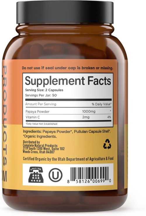 Papaya Enzyme Capsules 500mg | Organic Digestive Support with Papain - Vegan, Non-GMO, Made in USA