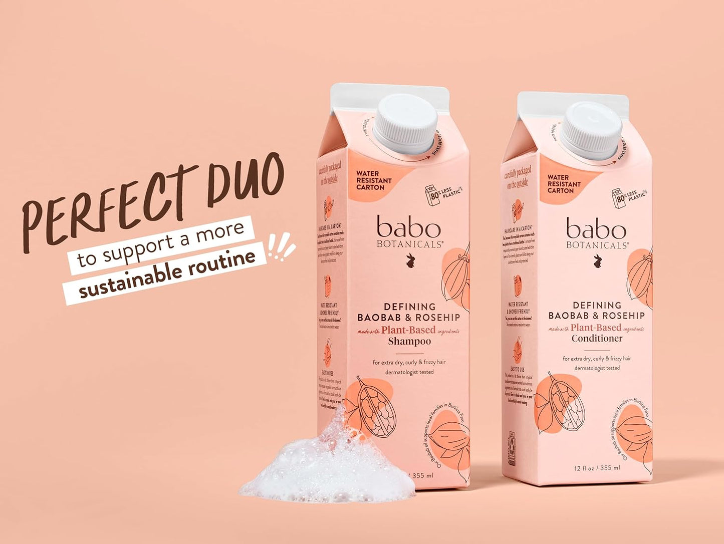Babo Botanicals Defining Baobab & Rosehip Shampoo | Conditioner Bundle for Extra Dry Curly Hair - Smooth & Define with Passion Fruit Ferment