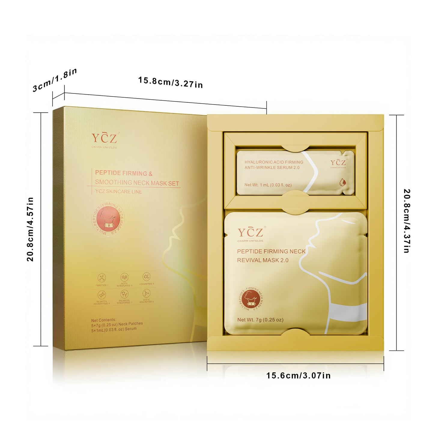 Ycz Firming Smoothing Neck Mask, Neck Wrinkle Patches, Deep Hydration and Moisturization Collagen Anti-Wrinkle Neck Mask, 8 Peptides and Botanical Serum for Firming & Lifting Diminishing Wrinkles