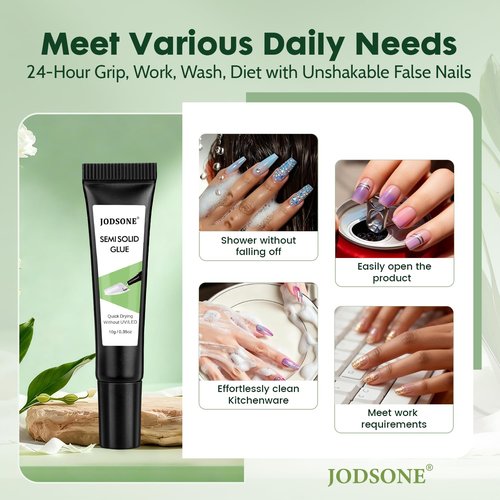 JODSONE Semi Solid Nail Glue for Press on Nails Newly Upgraded Quick Drying 10g for Nail Tips and Fake Acrylic Nails Tips Salon Art DIY at Home No Need U V Light Cured