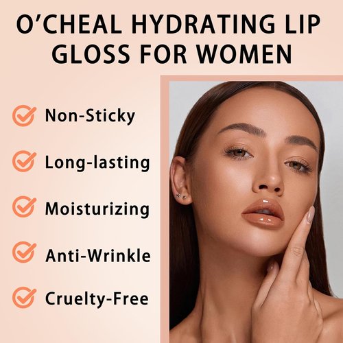O'CHEAL Lip Gloss - Hydrating Tinted Lip Balm with Plumping Effect | Lightweight, Non-Sticky, Vegan (Pink)