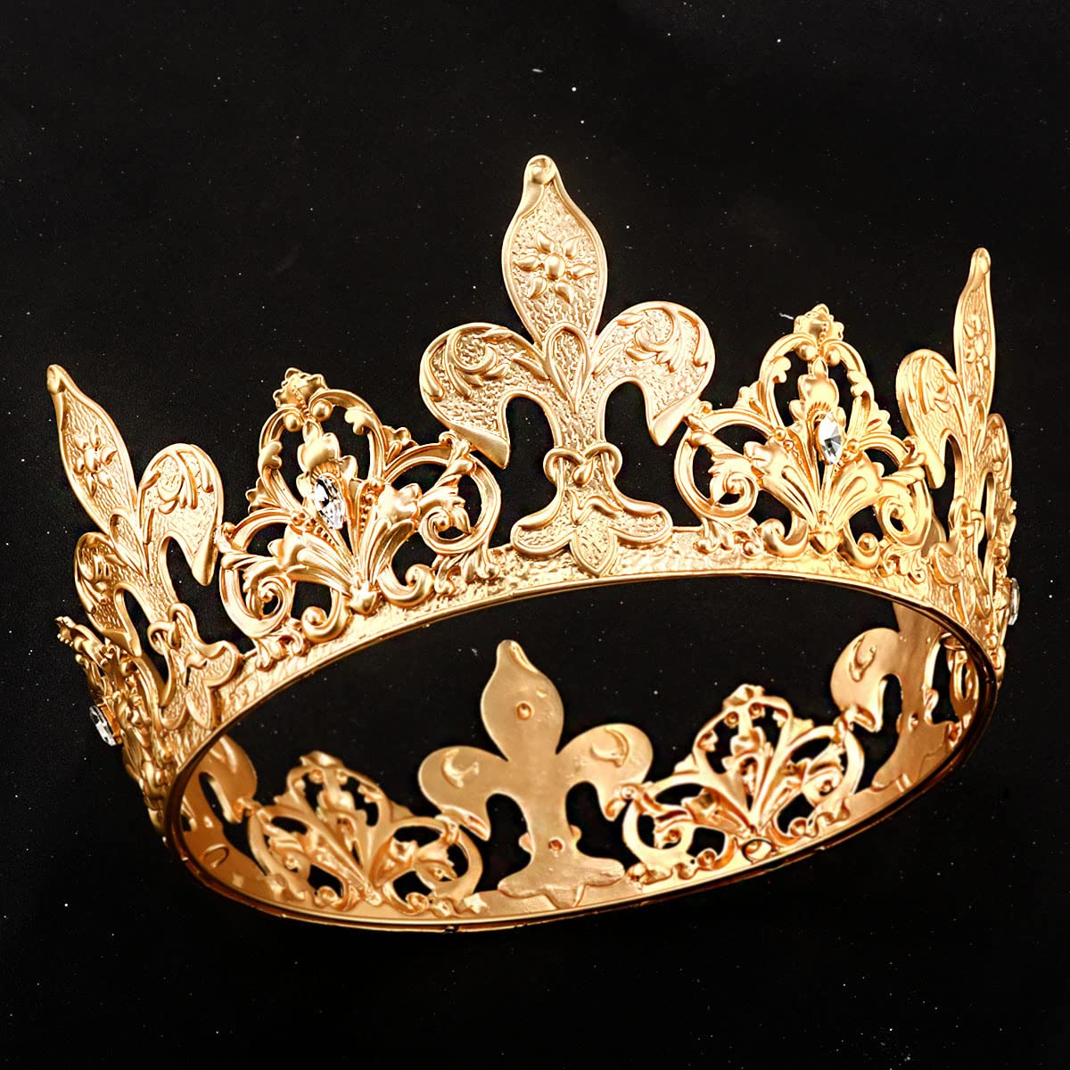 Alloy Rhinestone King Queen Round Crown Party Hair Accessories For Birthday Wedding Prom Pageant Photography Halloween (Gold)