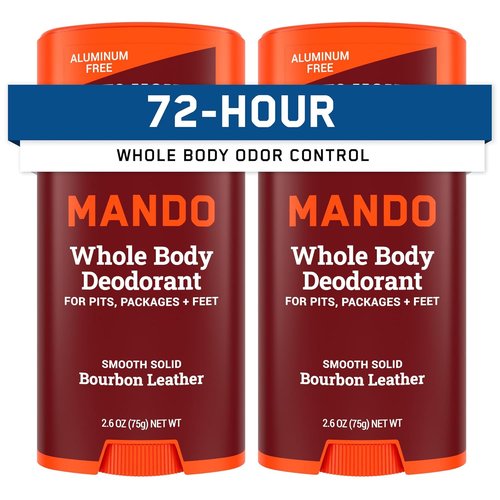 Mando Whole Body Deodorant For Men - Smooth Solid Stick | 72-Hour Odor Control, Aluminum Free - Bourbon Leather, 2.6 Ounce (Pack of 2)