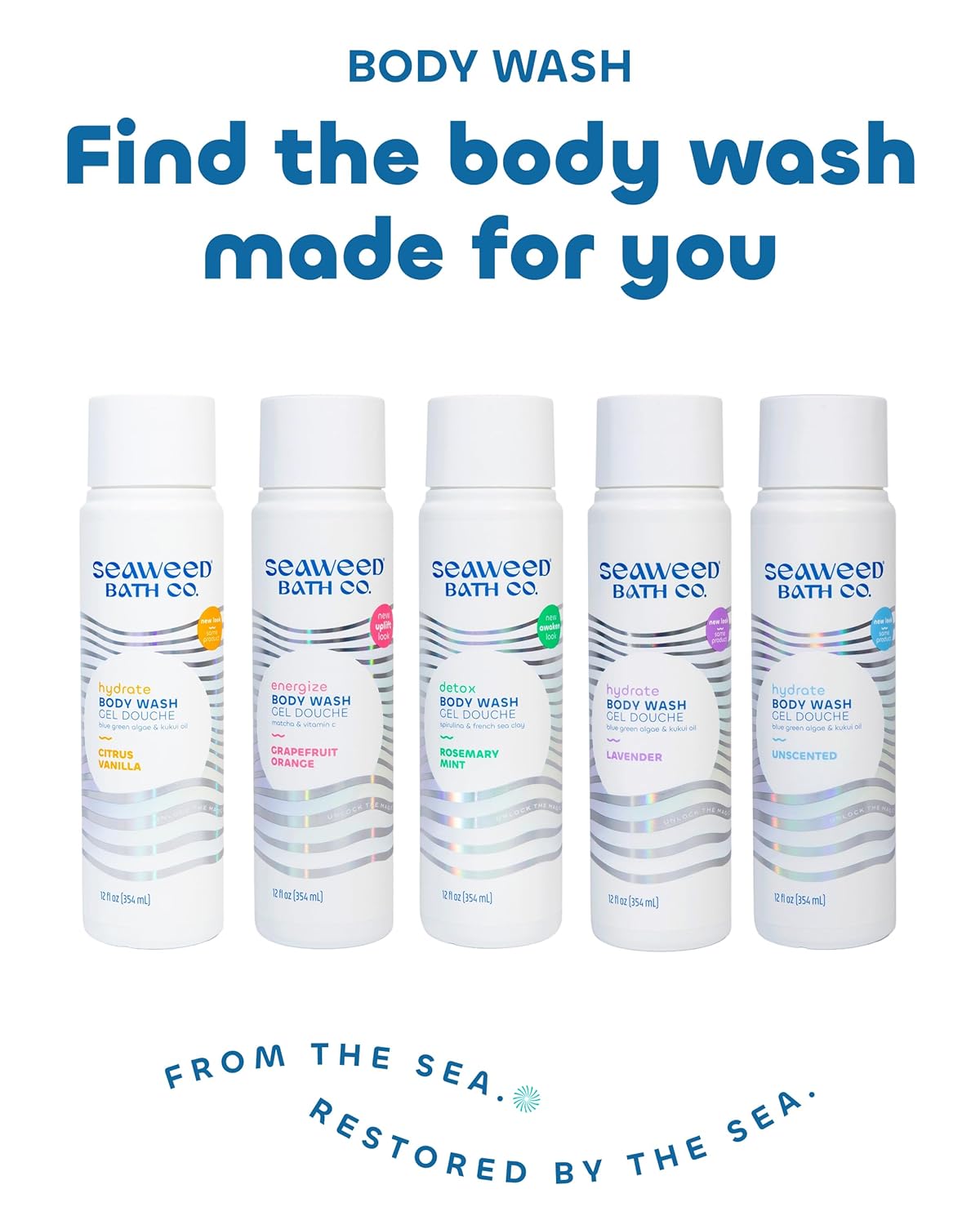 Seaweed Bath Co. Hydrate Body Wash - Citrus Vanilla Foaming Gel Cleanser - Vegan & Sulfate Free - 12 oz