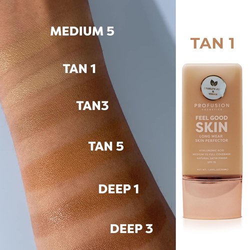 Profusion Cosmetics Liquid Foundation - Lightweight, Breathable Formula for Flawless Radiance | Vegan & Cruelty-Free - Tan 1