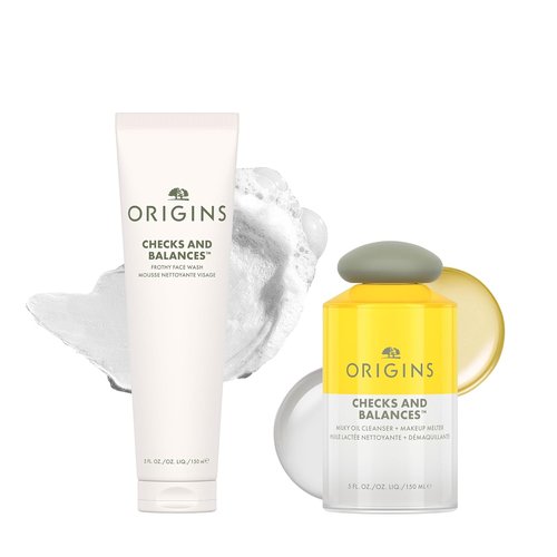 Origins Double Cleanse Bundle - Milky Oil Cleanser & Frothy Face Wash with Squalane | 2-Piece Skin Care Set