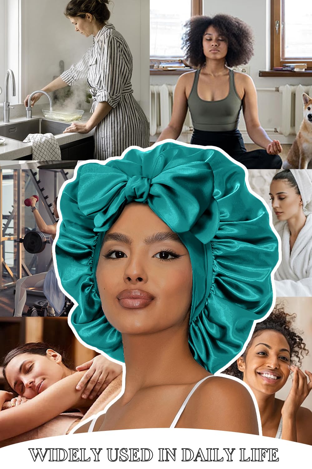 Vettres Hair Bonnet for Sleeping Satin Bonnet Silk Sleep Bonnets Double Layer Satin Bonnet with Tie Peach Red