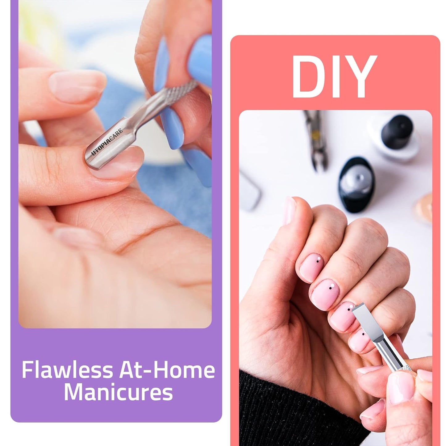 Utopia Care Cuticle Pusher Tool - Professional Stainless Steel Nail Cleaner & Remover | Durable Manicure & Pedicure Tool in Silver