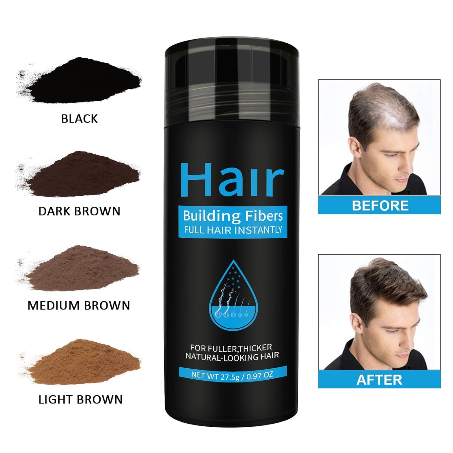 Hair Building Fibers with Spray, Hair Thickening Fibers for Thinning Hair & Bald Spots Thicker Fuller Hair in 15 Seconds Suitbable for Man and Woman 0.97Oz(Dark Brown)