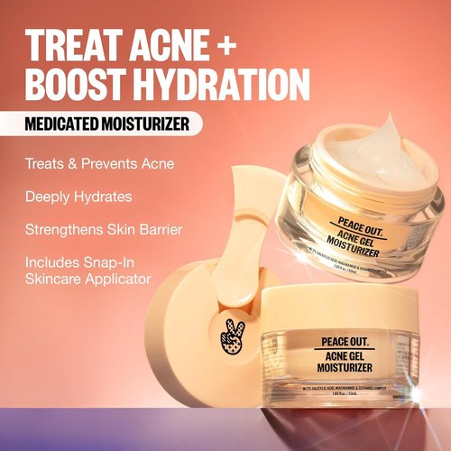 Peace Out Acne Gel Moisturizer - 2% Salicylic Acid & Niacinamide for Oily Skin | 1.69 fl oz