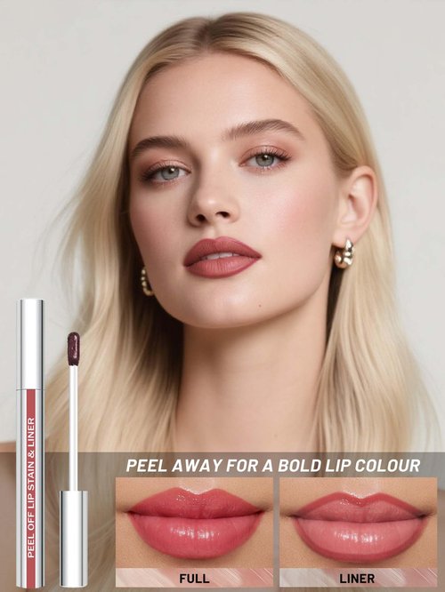 QCMME Lip Stain Peel Off Lip Liner Stain with Tweezer, Long Lasting Matte Lip Tint Tattoo, Highly Pigmented Color Lip Makeup, Waterproof Lipstick, Transfer-proof Lipstain for Women, Cool Rose