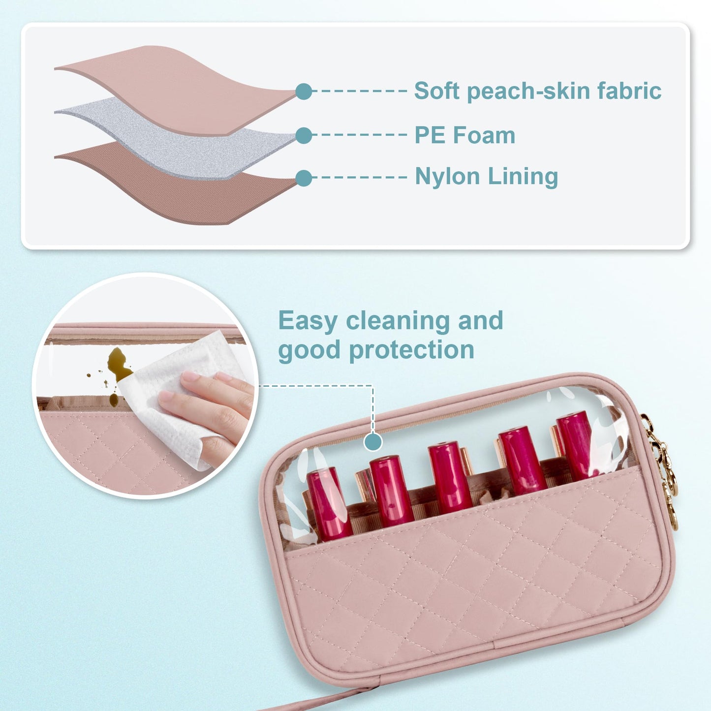 Yarwo Nail Polish Organizer Holds 10 Bottles (15ml/0.5 fl.oz), Small Nail Polish Travel Bag with Visible Window, Multifunctional Nail Art Carrying Case for Manicure Kit, Dusty Rose (Bag Only)