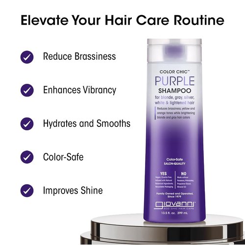 Giovanni Color Chic Purple Shampoo - Reduces Brass & Yellow Tones, Adds Shine | 13.5 fl oz, Vegan & Sulfate Free