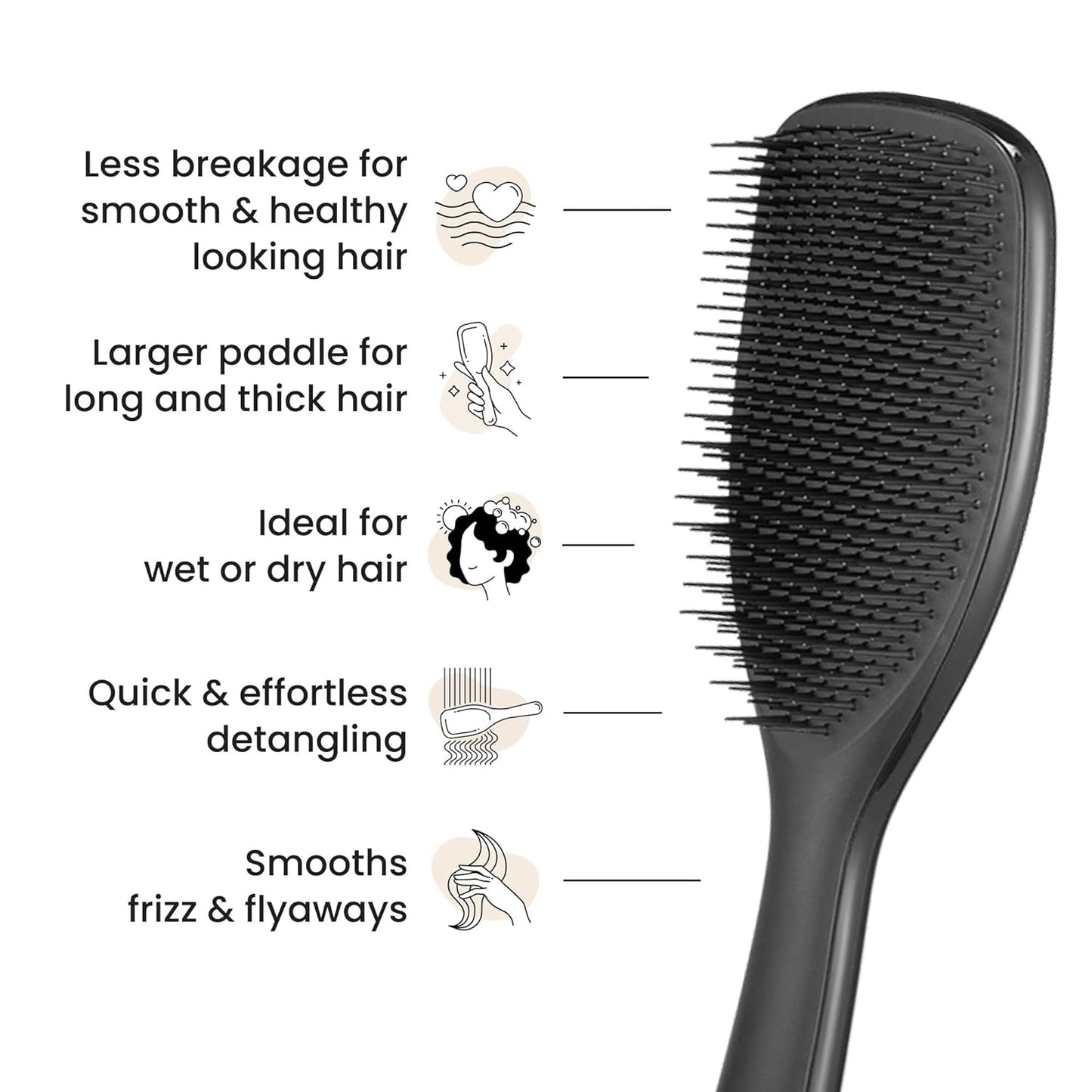 Tangle Teezer Large Ultimate Detangler Hairbrush - Eliminates Knots & Reduces Breakage for Long, Thick, Curly Hair - Black Gloss