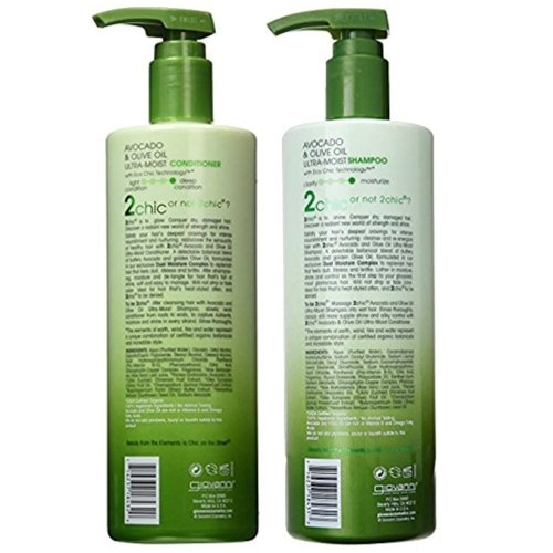 Giovanni 2Chic Ultra-Moist Shampoo & Conditioner Set - Avocado & Olive Oil for Natural Growth | 24 Fl Oz (Set of 2)